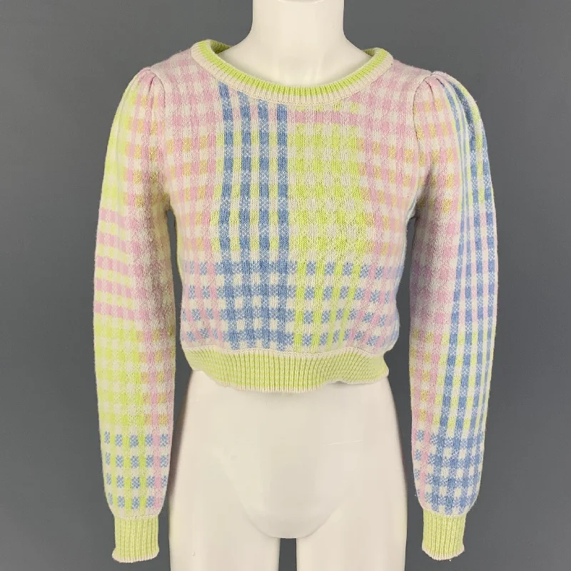 LOVE SHACK FANCY Size XS Multi-Color Nylon Blend Plaid Pullover Besom Neck Pullover