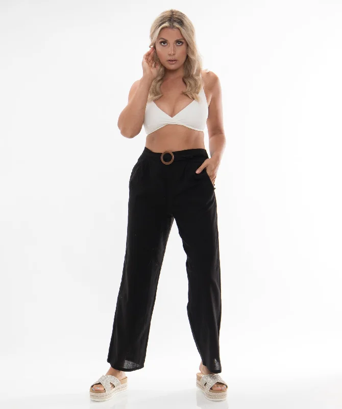 Womens Black Linen and Cotton Mix Trousers Trousers Chinos Classic