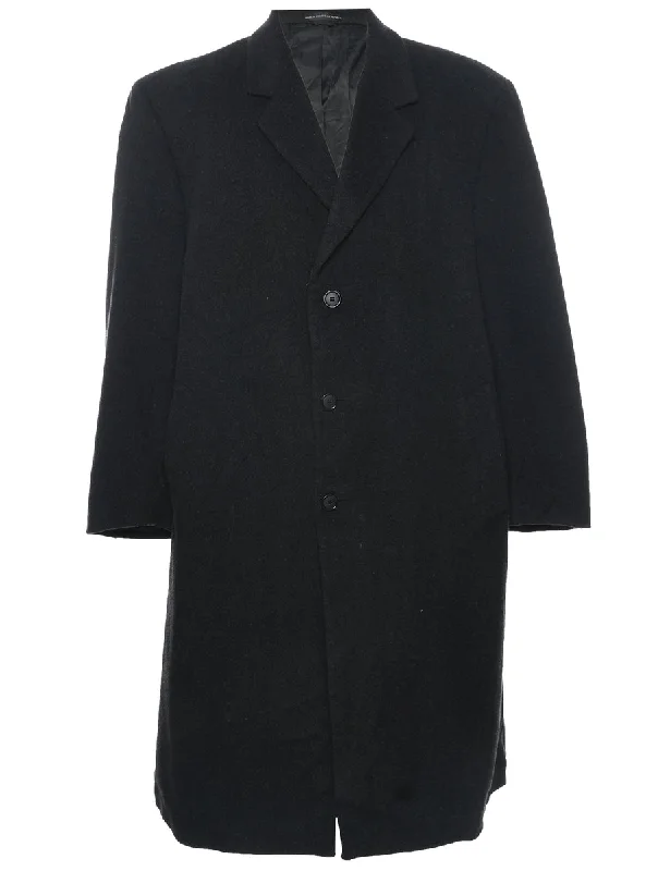 Dark Grey Wool Coat - L Hooded Caped Scarf