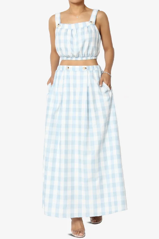 Hamiss Gingham Crop Top & Flare Skirt Set in Blue Mesh Fabric Canvas Fabric Denim Fabric Hamiss Gingham Crop Top & Flare Skirt Set in Blue Mesh Fabric Canvas Fabric Denim Fabric