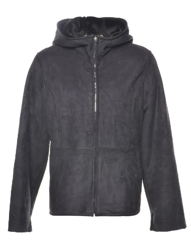 Hooded Midi Length Coat - L Bomber Denim Leather