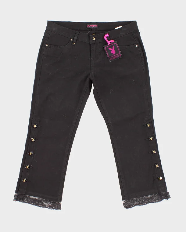 Y2K 00s Playboy Three Quarter Trousers - W32 L23 Cropped Trousers Casual Linen
