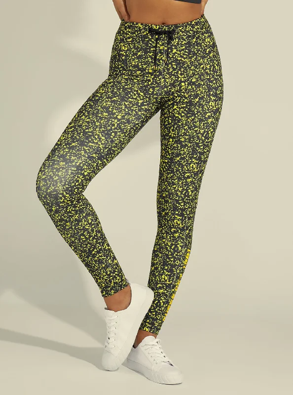 Eco Black Yellow Alesha Active Leggings Trendy Black Mesh Leggings