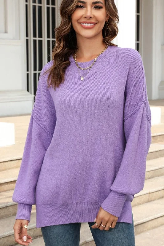 WOMEN OVERSIZED BOYFRIEND BASIC PULLOVER SWEATER Wide Sleeve Pullover