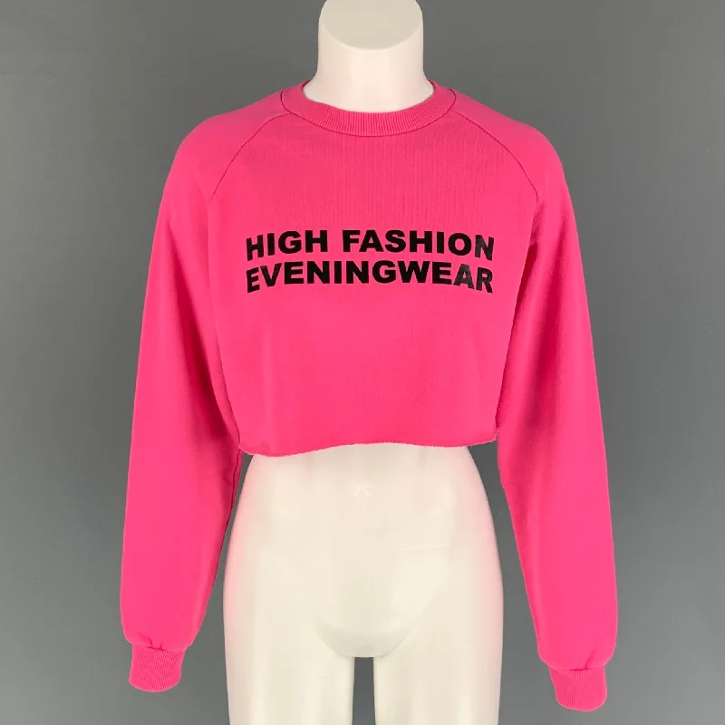 BAJA EAST Size S Pink Cotton Graphic Cropped Pullover Slit Sleeve Stylish