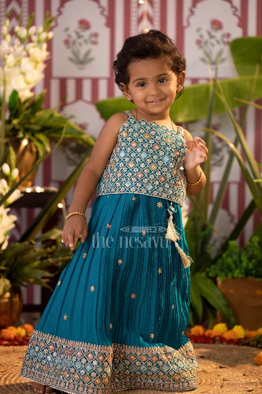 Girls Green Chinon Silk Lehenga Set with Geometric Embroidered Crop Top and Pleated Skirt Cozy Warm Stylish Girls Green Chinon Silk Lehenga Set with Geometric Embroidered Crop Top and Pleated Skirt Cozy Warm Stylish
