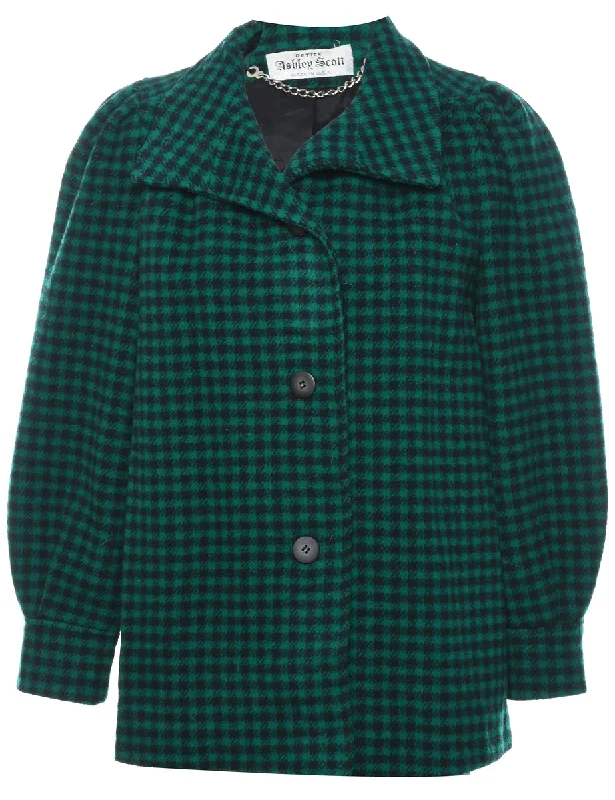 Checked Wool Coat - M Boat Neck Jacket Square Neck Jacket One-Shoulder Jacket