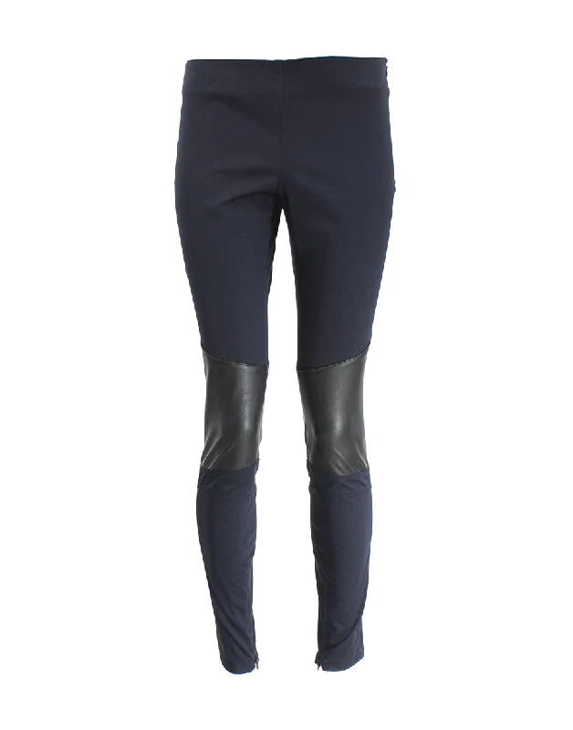Leather Knee Stretch Leggings Fashionable Full-Length Active Leggings
