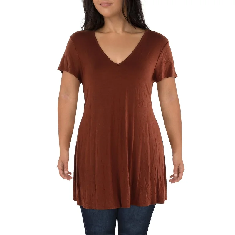 24seven Comfort Apparel Womens Plus    V Neck Cap Sleeve Pullover Top Tight Sleeve Top