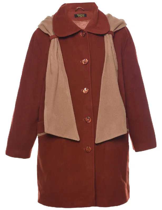 Hooded Wool Coat - L Plaid Tartan Floral