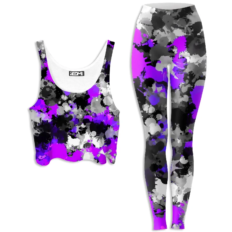 Purple Drip Crop Top and Leggings Combo Houndstooth Herringbone Solid