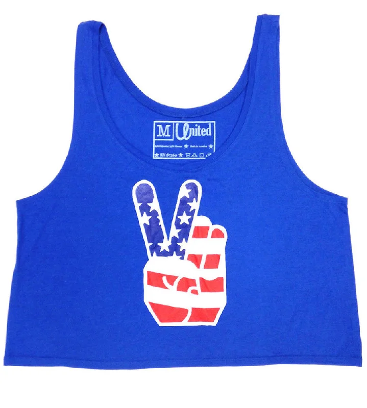 Ladies 'American Peace Sign' Crop Top Mesh Blend Leather Blend Suede Blend