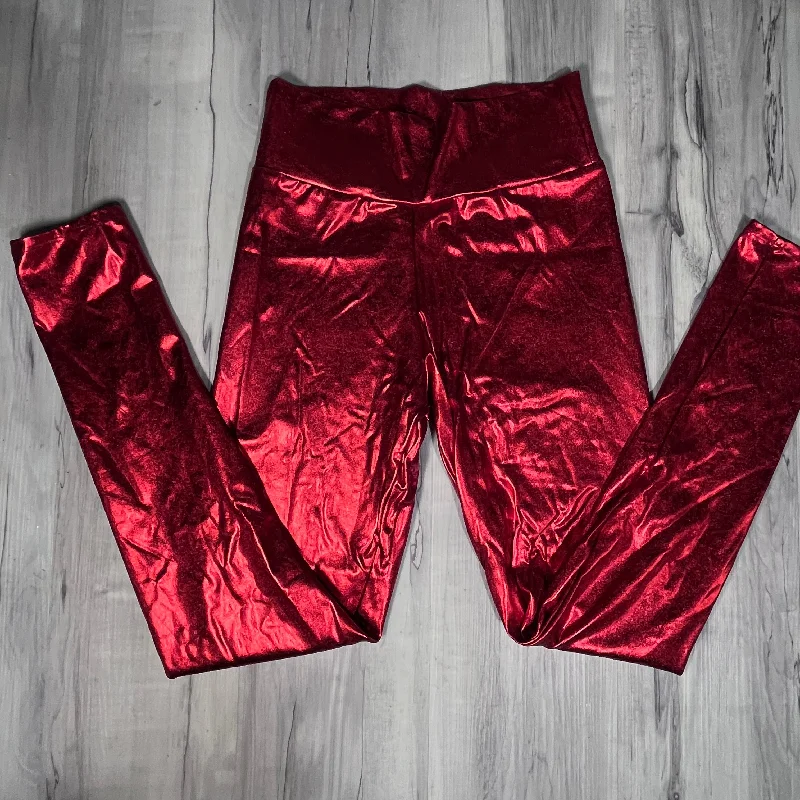 SALE - LARGE ONLY - Red Metallic High Waisted Leggings Pants Elegant Stretchy Faux Leather Leggings SALE - LARGE ONLY - Red Metallic High Waisted Leggings Pants Elegant Stretchy Faux Leather Leggings