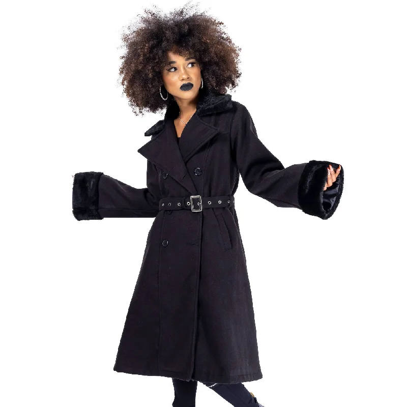 NESTA COAT - BLACK Asymmetrical Diagonal princess