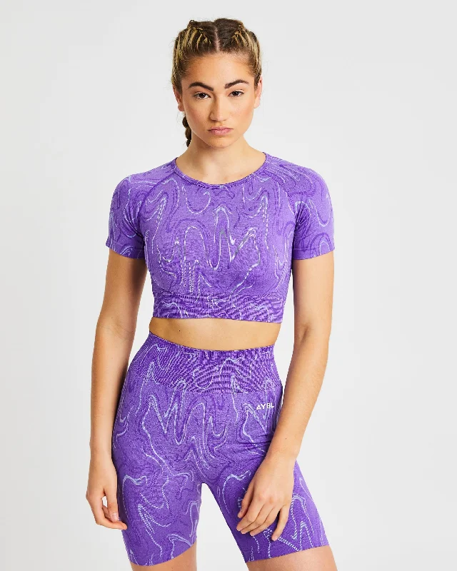 Velocity Seamless Crop Top - Purple Polka Dot Checkered Tartan