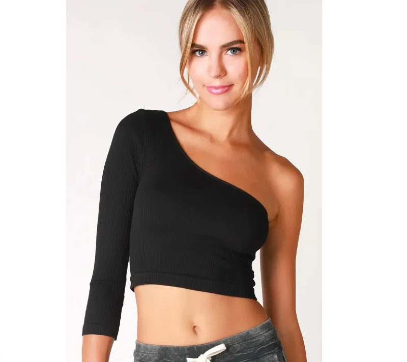 Ribbed One Shoulder Crop Top Satin Fabric Silk Fabric Chiffon Fabric