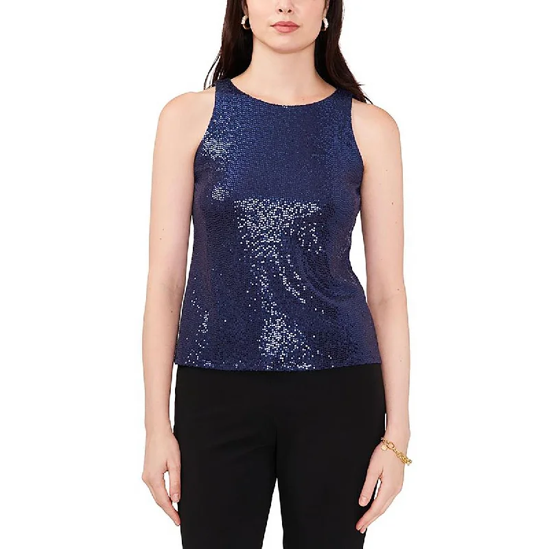 MSK Womens Petites Sequined Sleeveless Pullover Top Oblong Neck Pullover