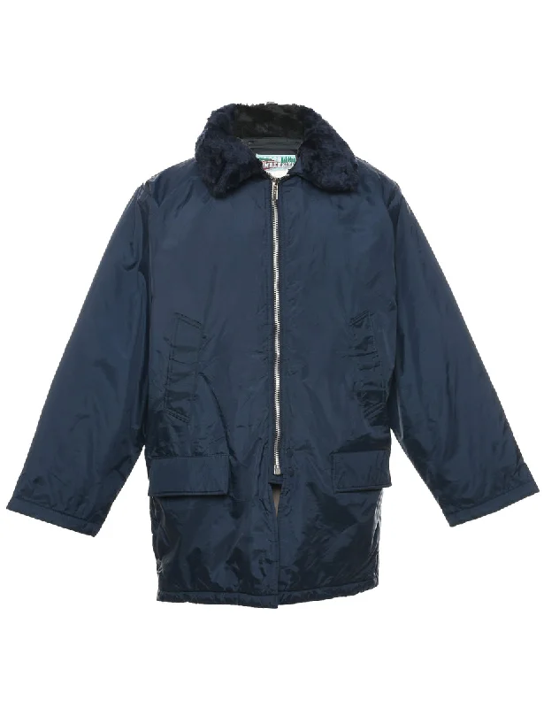 Navy Nylon Coat - L Toggle Coat Shawl Collar Coat Notch Collar Coat