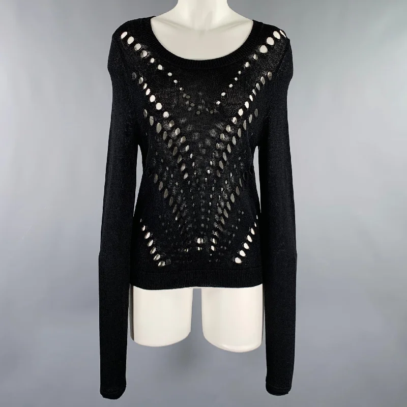 SANDRO Size S Black Viscose Nylon See Through Long Sleeve Pullover Batwing Sleeve Top SANDRO Size S Black Viscose Nylon See Through Long Sleeve Pullover Batwing Sleeve Top