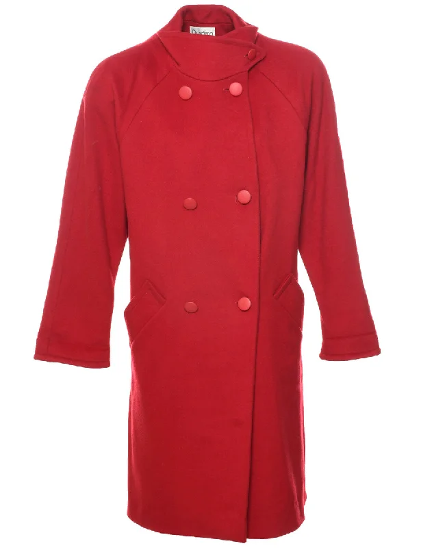 Red Wool Coat - L Elasticated Drawstring Belted