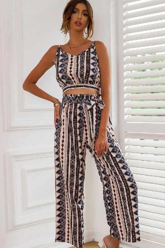 BOHEMIAN SUSPENDER CROP TOP AND WIDE PANTS SET Spandex Blend Rayon Blend Denim Blend BOHEMIAN SUSPENDER CROP TOP AND WIDE PANTS SET Spandex Blend Rayon Blend Denim Blend