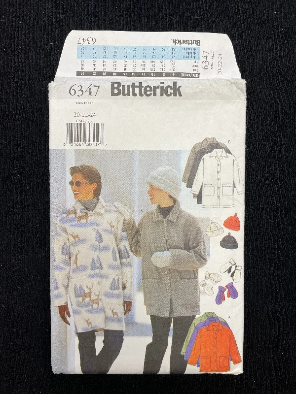 1999 Butterick 6347 Sewing Pattern - Women's Coat, Hat and Mittens FACTORY FOLDED Blazer Duffle Coat Pea Coat 1999 Butterick 6347 Sewing Pattern - Women's Coat, Hat and Mittens FACTORY FOLDED Blazer Duffle Coat Pea Coat