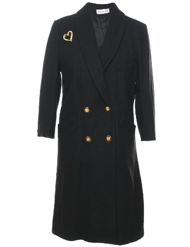Single Breasted Black & Gold Heart Detail Wool Coat - L Bolero Crop Top Camisole