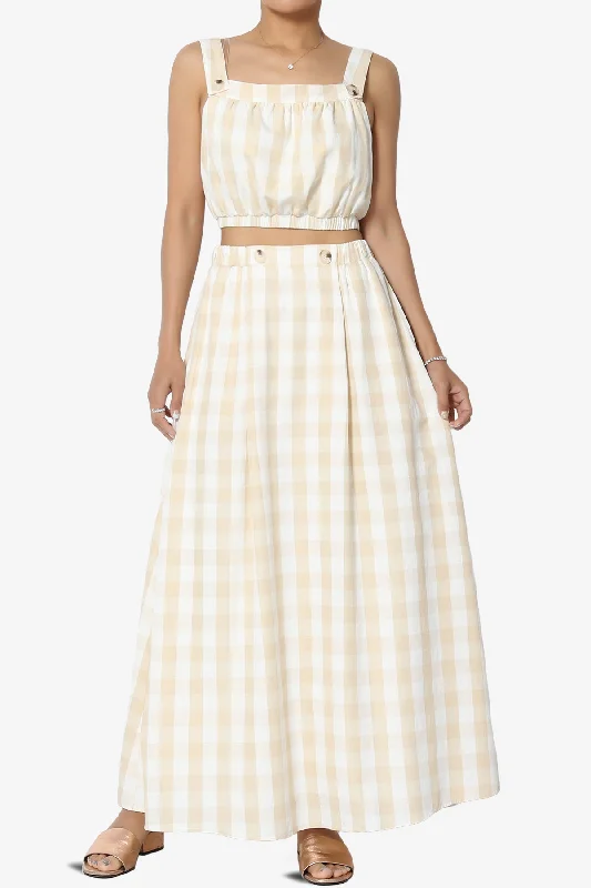 Hamiss Gingham Crop Top & Flare Skirt Set in Taupe Rayon Fabric Velvet Fabric Corduroy Fabric Hamiss Gingham Crop Top & Flare Skirt Set in Taupe Rayon Fabric Velvet Fabric Corduroy Fabric