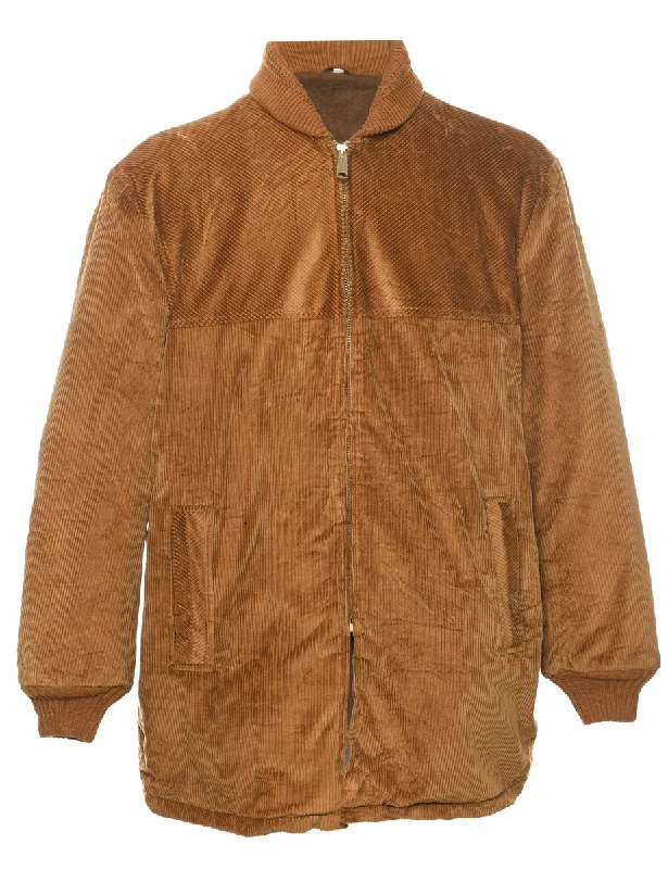 Corduroy Brown Coat - L Denim Leather Suede