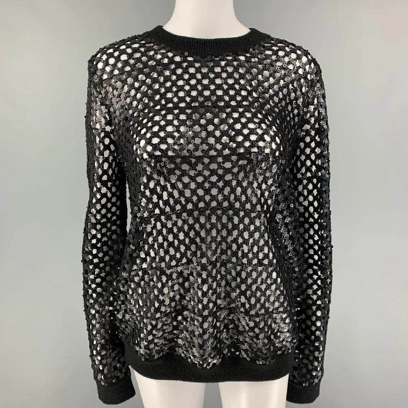TORY BURCH Size XS Black Merino Wool Sequined Crew-Neck Pullover Honey Neck Pullover TORY BURCH Size XS Black Merino Wool Sequined Crew-Neck Pullover Honey Neck Pullover