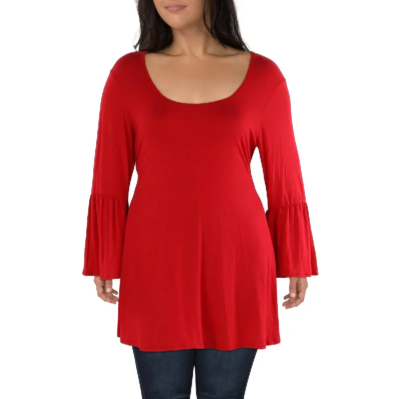 24seven Comfort Apparel Womens Plus Jersey Pullover Tunic Top Tapered Sleeve Pullover