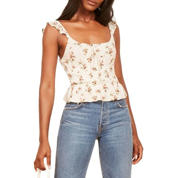 Aurora Floral Crop Top Spandex Blend Rayon Blend Denim Blend