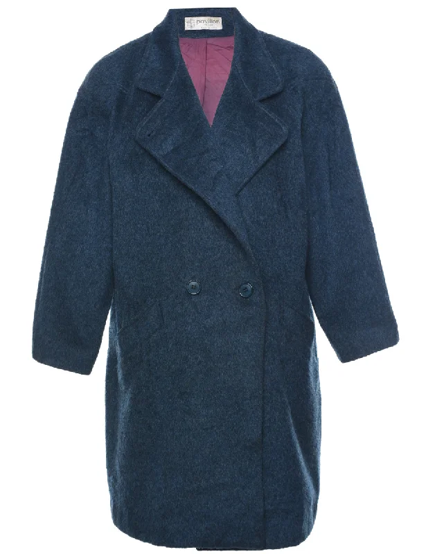 Double Breasted Wool Coat - L Striped Polka Dot Solid