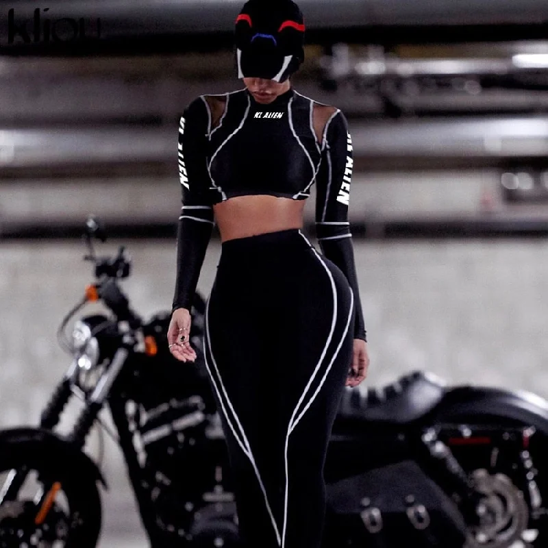 Kliou women fitness sporting two pieces set letter print turtleneck top leggings striped patchwork 2019 fashion 2 pcs tracksuits Cozy Sweat-Wicking Leggings Kliou women fitness sporting two pieces set letter print turtleneck top leggings striped patchwork 2019 fashion 2 pcs tracksuits Cozy Sweat-Wicking Leggings