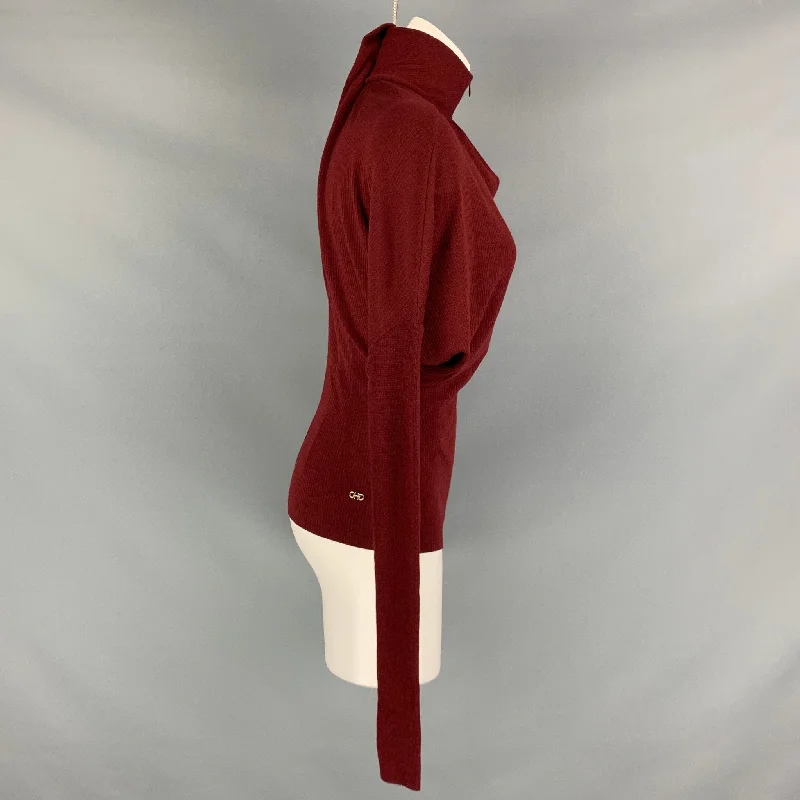 SALVATORE FERRAGAMO Size XS Burgundy Virgin Wool Ribbed Pullover Keyhole Neck Pullover SALVATORE FERRAGAMO Size XS Burgundy Virgin Wool Ribbed Pullover Keyhole Neck Pullover