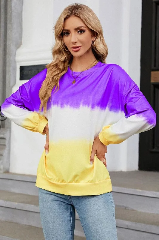 WOMEN MARBLE COLOR BLOCK OVERSIZED PULLOVER Boyleg Sleeve Pullover