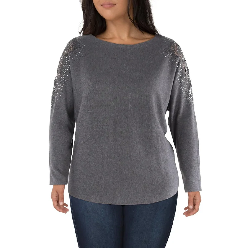 Liv Milano Womens Embellished Dolman Pullover Sweater Three Quarter Sleeve