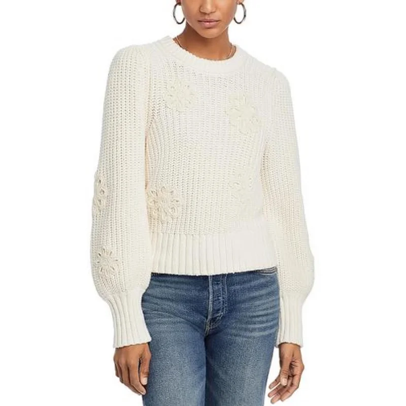 Rails Womens Romy Crochet Long Sleeve Pullover Sweater Bardot Neck Top