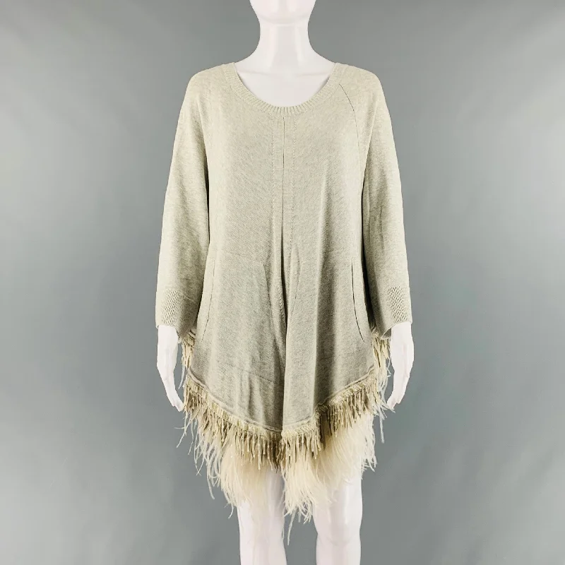SACAI Size L Grey Cotton Cashmere Heather 3/4 Sleeves Pullover High Neck Pullover
