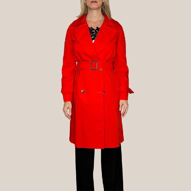 Double Breasted Cotton Trench Coat - Red Parka Down Jacket Wool Coat