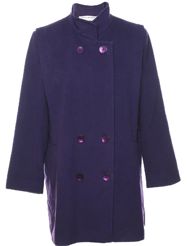 Double Breasted Purple Classic Wool Coat - L Trench Raincoat Windbreaker