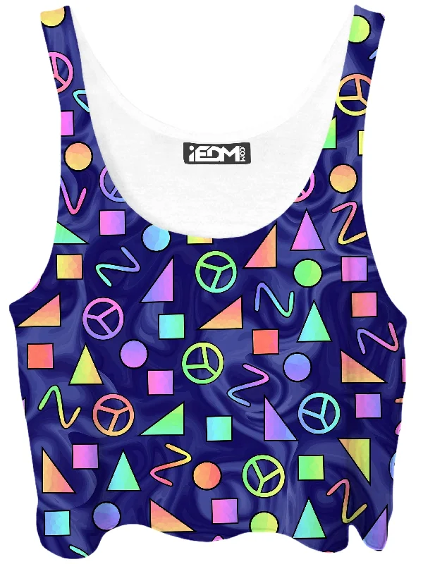 Retro Shapes Peace Symbols Blue Crop Top Striped Floral Plaid
