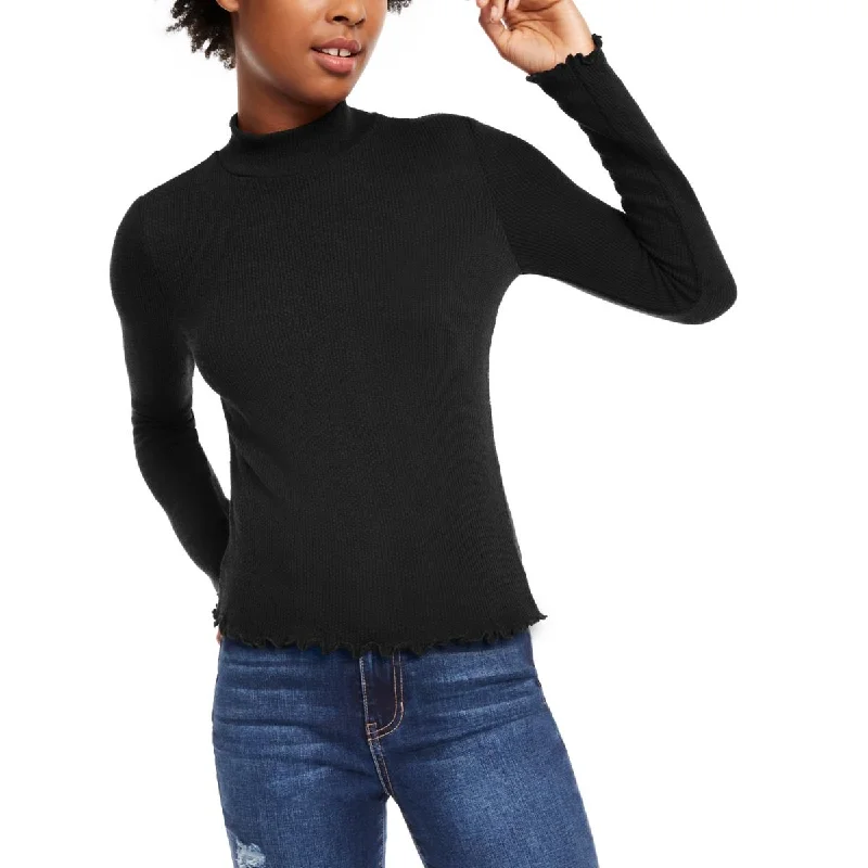 Planet Gold Womens Juniors Ribbed Mock Neck Pullover Top Peter Pan Collar