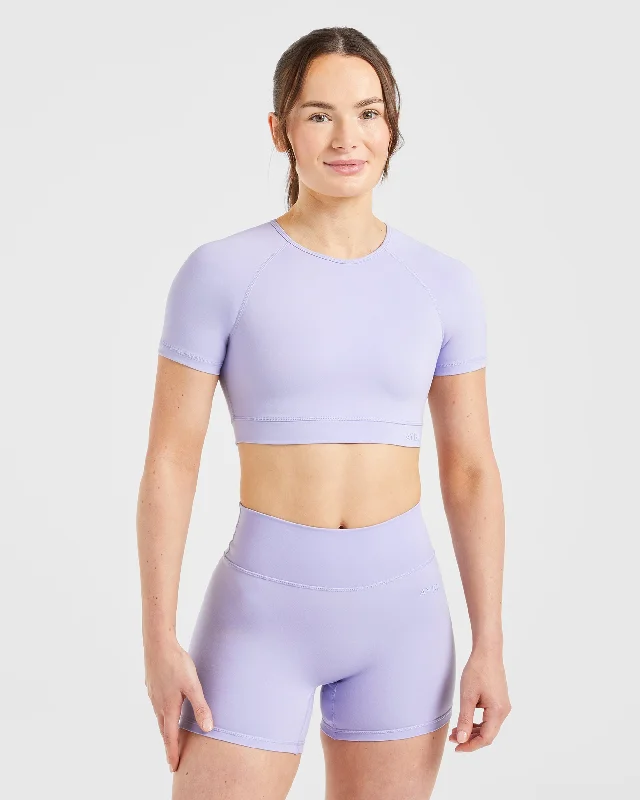 Staple Crop Top - Pastel Lavender Collared Crop Top Boat Neck A-Line