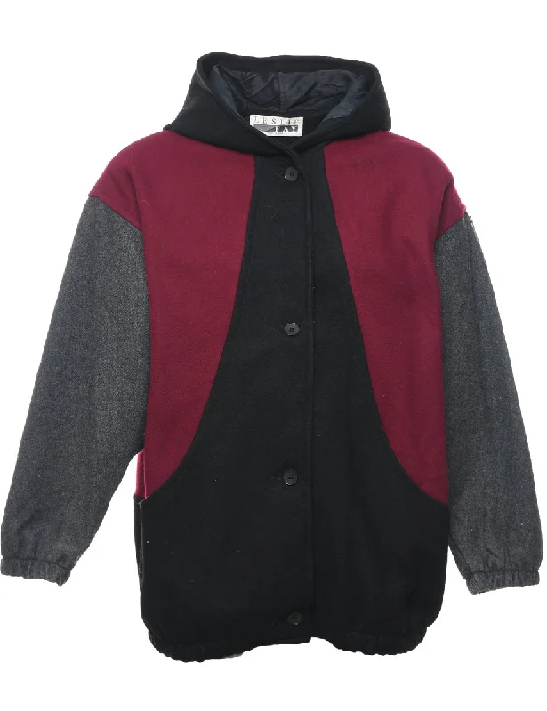 Leslie Fay Colour Block Wool Coat - XL Satin Silk Chiffon