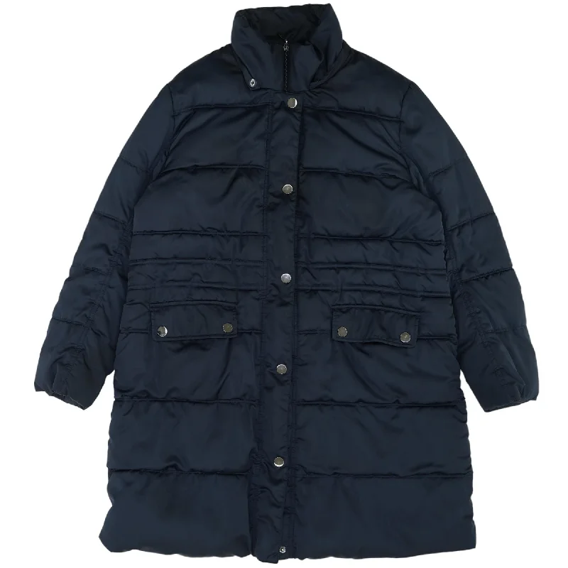 Navy Puffer Coat Front Pockets Side Pockets Patch Pockets