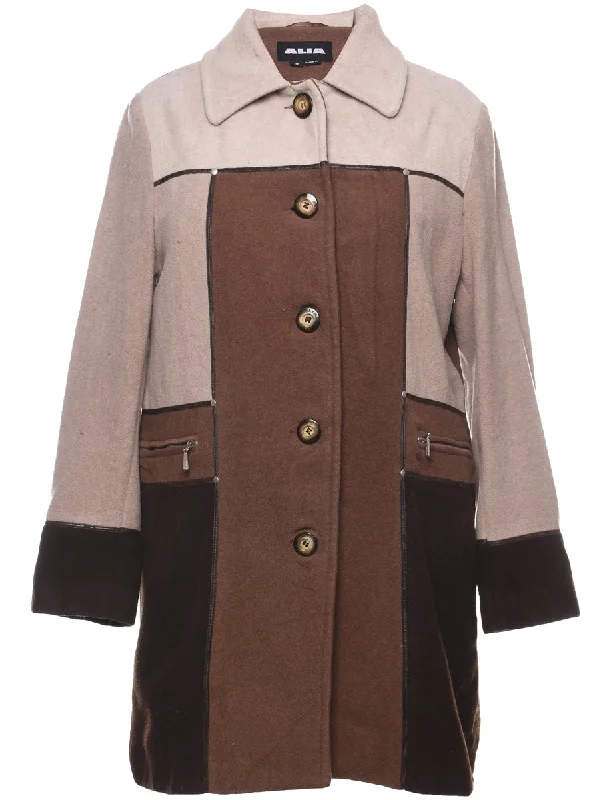 Single Breasted Wool Coat - L Houndstooth Coat Plaid Coat Tartan Coat