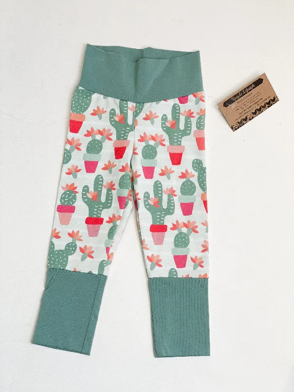 Pastel Green Cactus Grow-With-Me Baby Leggings - 3 to 12 Months Stylish Patterned Active Leggings