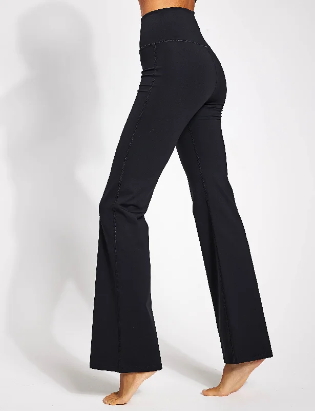 Compressive Flare Legging - Black Trendy Faux Suede Leggings