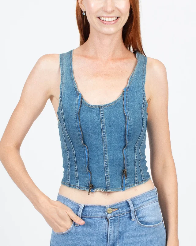 Denim Crop Top Satin Blend Silk Blend Wool Blend